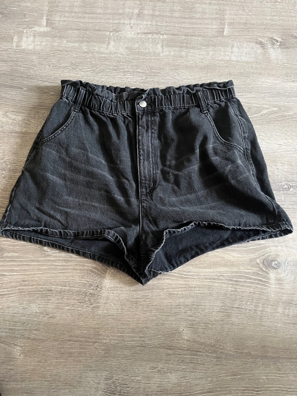 BKE Black High-Rise Paperbag Waist Denim Shorts